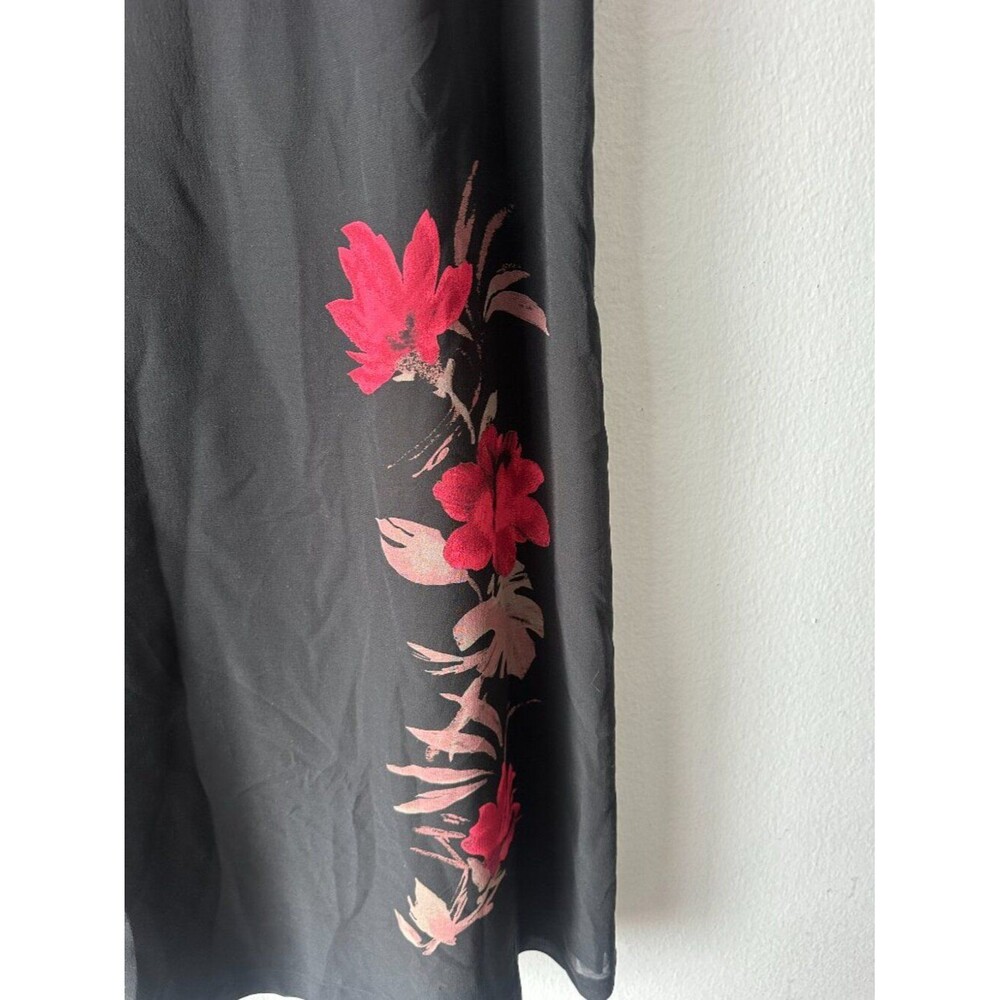 100% Silk Vintage Valerie Stevens Petites Black Maxi Dress Floral Accent PM 90s - Picture 3 of 7